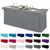 Moosfor Spandex-Tischdecke, rechteckig, elastisch, dehnbar, knitterfrei, waschbar, wiederverwendbar, Tischdecke für Hochzeit, Bankett, Party, Veranstaltungen (Grau, 183 x 76 x 76 cm (L x B x H)