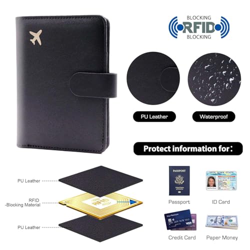 Image of Melsbrinna Premium Leather Passport Holder Covers Case, Waterproof Rfid Blocking Travel Wallet Passport Holder with Pen Holder, Cute Passport Book for Women /Men