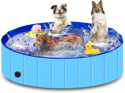 Hundepool, 160cm*30cm, Zusammenklappbarer Robuster Wasserdichter Schwimmpool für Kleine, Mittelgroße & Große- Anti-Rutsch Badewanne mit Verschleißfester Oberfläche für Katzen und Hunde im Garten