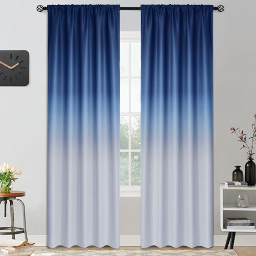 Yakamok Rod Pocket Ombre Room Darkening Curtains for Living Room,