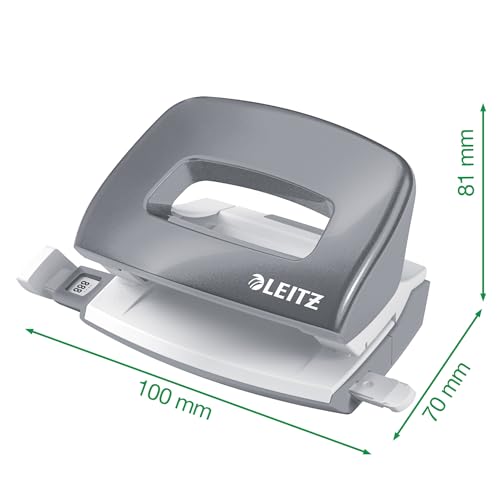 Leitz Mini Locher aus Metall, kleiner Locher für 10 Blatt, Metall, Anschlagschiene mit Formatangaben, Ergonomisches Design, gelb, WOW-Serie, 50601016