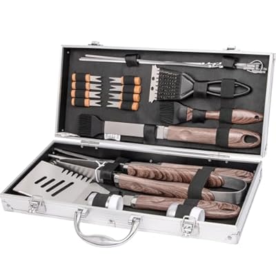 Supernal 21Pcs Deluxe Grill Tool Set Extra Thick Stainless Steel Grill Tool Set for Men Heavy Duty BBQ Tool Set Outdoor Grill with Aluminum Case with Grill Spatula Tongs and Brush Gifts for Men & Dad
