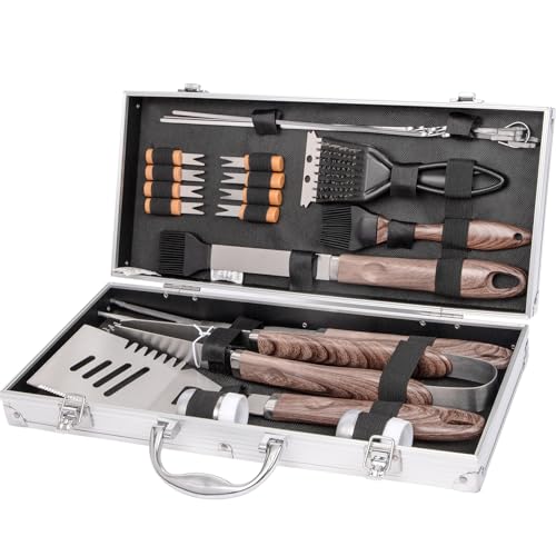 Supernal 21Pcs Deluxe Grill Tool Set Extra Thick Stainless Steel Grill Tool Set for Men Heavy Duty BBQ Tool Set Outdoor Grill with Aluminum Case with Grill Spatula Tongs and Brush Gifts for Men & Dad