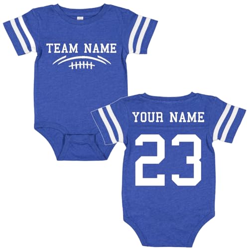 Custom Team Cotton Football Sport Jersey Baby Bodysuit Personalized with Name and Number - Front & Back