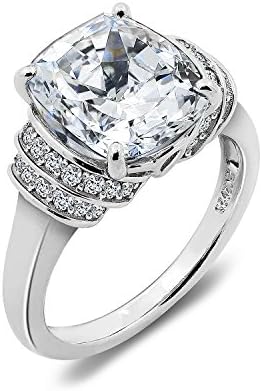 Diamonbliss Platinum Clad 8ct Cubic Zirconia Emerald Cushion 100 Facet Cut Luxury Ring