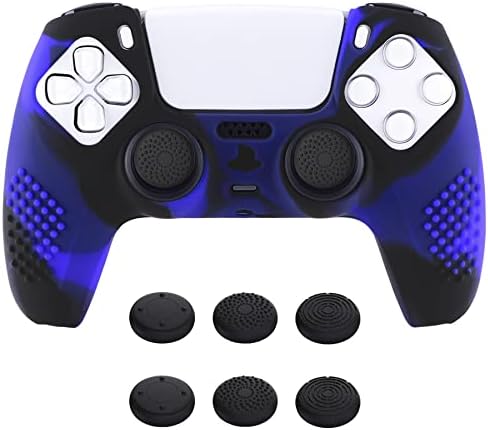 eXtremeRate PlayVital Cherry Blossoms Pink 3D Studded Edition Anti-slip Silicone Cover Skin for ps5 Controller, Soft Rubber Case for ps5 Wireless Controller with 6 White Thumb Grip Caps