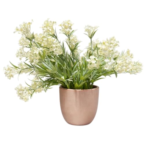 Image of Garden Art Artificial Lavender Flower Bush in Decorative Pot - Realistic Faux Plant for Home & Office Tabletop Decor (P-0155White)