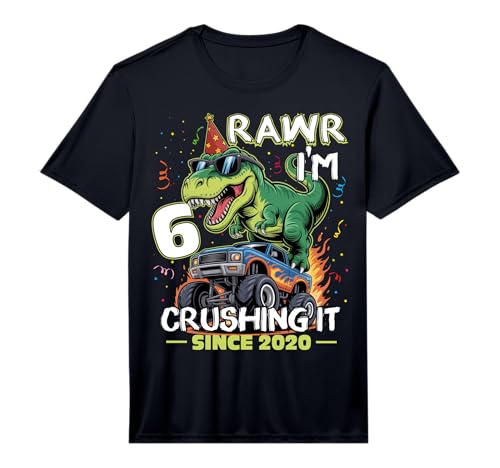 6th Birthday Monster Truck Dinosaur 6 Years Old Birthday Boy Performance T-Shirt