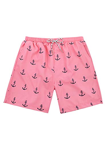 Century Star Men s Athletic Swim Trunks Quick Dry Beach Shorts Sportwear with Mesh Swimwear Bathing Suits Pink Anchor Medium