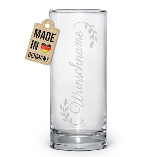 Print Royal PR Trinkglas mit Gravur - Zweige - mit Namen personalisiert, Geschenk für beste Freundin, Trinkglas graviert, Abschiedsgeschenk Kollegin | Lasergravur, 400 ml