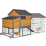 GUTINNEEN Chicken Coop Mobile Upgraded with Metal Frame and Metal Chicken Run 85' Outdoor Hen House Chicken Tractor with Wheels,Tarp Roof Cover