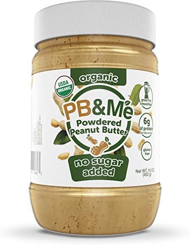 PB&Me USDA Organic Powdered Peanut Butter, Unsweetened, No Sugar Added, Keto Friendly, Gluten Free, Plant Protein, 16 Ounce, 1 Count