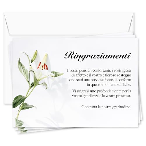 UTTSCHEID Lotto di 5 - Biglietti di Ringraziamento - Lutto - Condoglianze - Decesso Funerali - Biglietti con Buste - Formato A6 (10,5 x 14,8 cm) - Fiore di Giglio