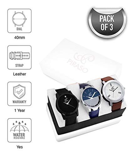 Image of PIRASO Luxury Analogue Men's Watch Pack of 3 (Multicolour Dial & Brown Colored Strap)-PW3 2021
