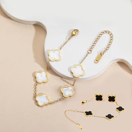 18K gold-plated four-leaf clover lucky bracelet, adjustable chain links for women, double-sided lucky bracelet, fashionable jewellery gift, suitable for men and women2