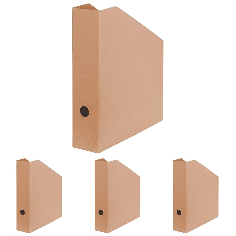 Original Falken Vegan-Stehsammler Pure Nature. Made in Germany. Brauner Zeitschriftensammler aus unbehandeltem Karton für DIN A4/C4 7,5 cm breit genietet, Griffloch (Packung mit 4)