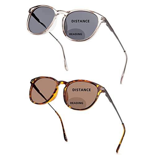 Liansan 2 Packs Superior Metal Bifocal Reading Sunglasses For Women With Spring Hinge Square Round Uv Protection Sun Readers (Grey&Tortoise 2.75 Diopters) #TOP16