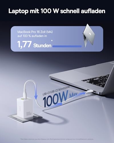 Baseus Enerfill USB C Ladegerät 100W, 3-Ports USB C Netzteil, PD Ladegerät mit PPS, GaN Schnellladegerät kompatibel mit MacBook Pro/Air… – Ansicht 2