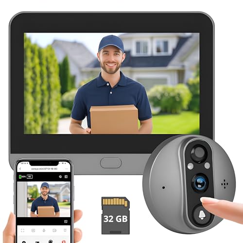 Genzo Mirilla Digital Puerta WiFi Grabadora -Camara Grabacion Wi-fi con Detector Movimiento - Pantalla de 4,3 Pulgadas 3MP 1080P - Batería Larga Duración de 5.000 mAh - Incluye Tarjeta Memoria 32 GB