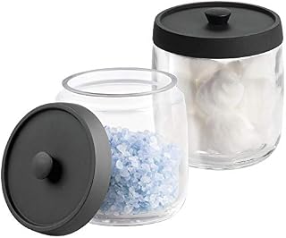 mDesign Bathroom Vanity Glass Storage Organizer Canister Apothecary Jar for Cotton Swabs, Rounds