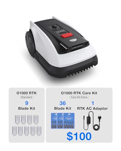 Image of ECOVACS Goat O1000 RTK Care Kit Robotic Lawn Mower with RTK Precision Navigation, No Perimeter Wire, Smart App Control, Auto Mapping, Multi-Zone Management - Includes 36 Extra Blades