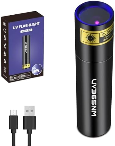 UV Flashlight Rechargeable 365nm Black Light for Pet Urine Detection, USB – C Portable Blacklight Mini Powerful Woods Lamp LED ultra violet Flashlights uv for Resin Curing, Leak Detection, Travel