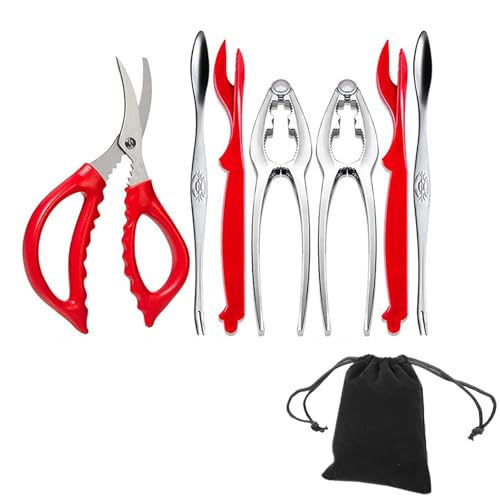 Lobster, Crab, Seafood Tools Set,Crab Crackers, Lobster Shellers, Crab Forks, Storage Bag, Stainless Steel Seafood Crackers Picks for Crab Legs, Lobster Claws, Shellfish (7-Piece)