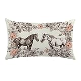 Velvet Pillowcase 12 X 20 Inch, Ultra Soft Breathable Pillow Cases, Luxury Fuzzy Pillow Shams, Flowers and Horses Hand Drawn Throw Pillow Covers Decorative Lumbar Pillow Cover for Couch