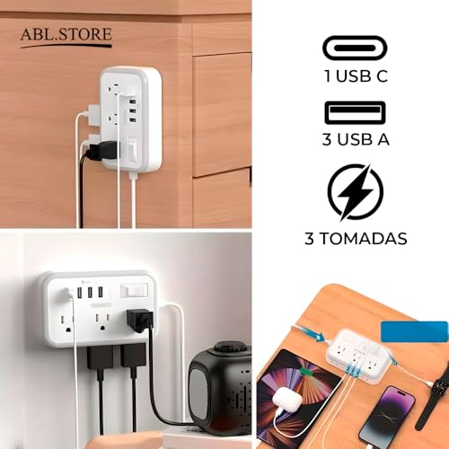 Extensão Multifuncional de 30W/2500W com Saida para 3 Tomadas Universal, 3 Saidas USB-C e 1 Saidas U