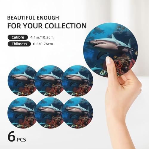Dessous de verre en céramique lot de 6 avec support métal motif requin