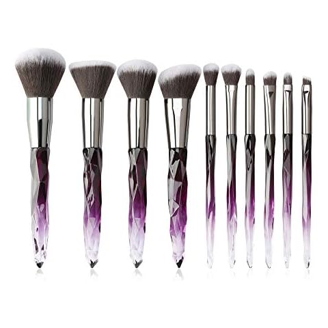 Makeup Brushes Crystal Handle Set, Professional make up brushes Tenmon 10 PCS Crystal Transparent Handle Kabuki Face Powder Foundation Brush Concealer Eye Shadow Eyeliner Eyebrow Brush (purple) Cover