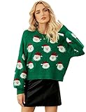 Yimoon Ugly Christmas Sweater for Women Xmas Holiday Party Funny Santa Sweater Cute Cropped Knitted Pullover Tops(Green-XL)