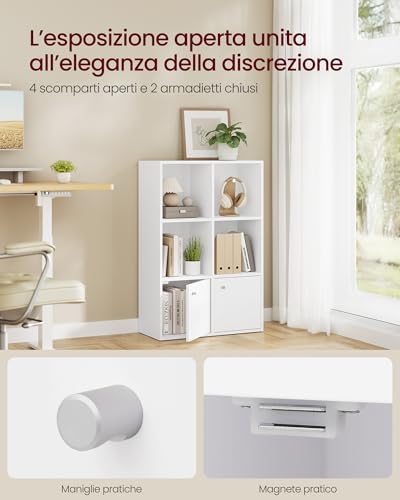 VASAGLE Libreria a 3 Ripiani, 2 Scomparti con Ante, 65,8 x 29 x 97,8 cm - Immagine 3
