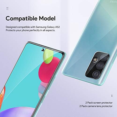 [2+2 Pack] LϟK Screen Protector for Samsung Galaxy A52 5G/A52s 5G with 2 Pack Tempered Glass and 2 Pack Camera Lens Protector - HD Clear 9H Hardness Bubble Free Easy Installation Protective Film