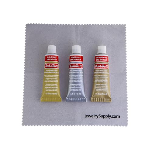 Rub-N-Buff 3 Color Assortment with Premium Buffing Cloth (Silver Leaf, Antique Gold, Gold Leaf)