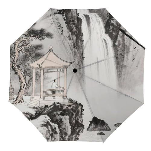 asbwuo The Waterfall Viewing from The Pine Pavilion Compact Umbrella Is Sturdy Yet Lightweight And Portable, Perfect for Travelers, Everyday Commuters, And Adventure Lovers.