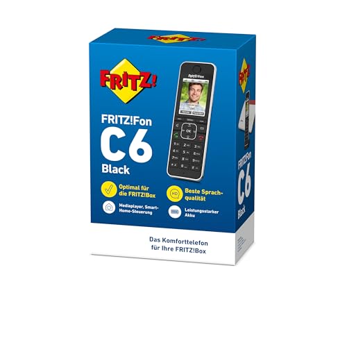 FRITZ!Fon C6 Black | DECT-Komforttelefon | hochwertiges Farbdisplay | HD-Telefonie | Internet-/Komfortdienste | Lange Akkulaufzeit | schwarz | deutschsprachige Version