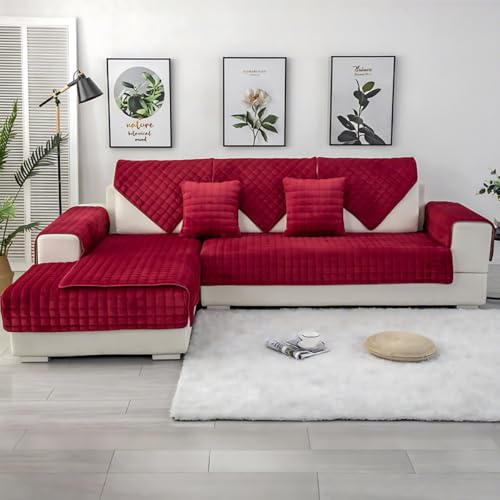 kuchenuten Sofa Überzug, Sofadecken für Sitzfläche, Couch Überzug 1 2 3 4 Sitzer, Sofaschoner rutschfest,Universelle Sofaüberwurf,Ecksofa Sofabezug,Rot,90x160cm