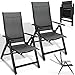 tillvex Set di 2 sedie da giardino pieghevoli in alluminio, con schienale alto con braccioli, sedia pieghevole regolabile, per balcone, giardino, terrazza (nero)