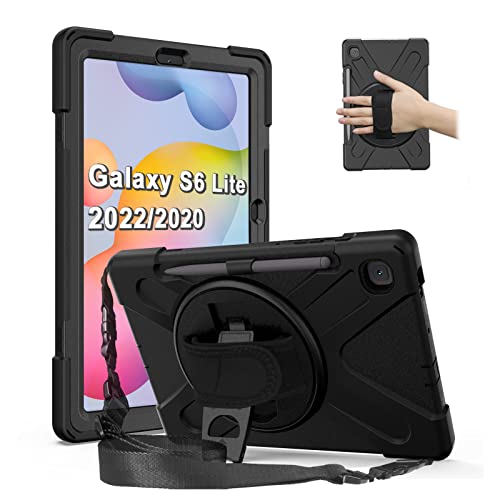Zenrich Galaxy Tab S6 Lite Case2022/2020, Sm-P610/P613/P615/P619 Case With S Pen Holder Zenrich Shockproof Rugged Case With Stand Hand Strap And Shoulder Belt For Galaxy Tab S6 Lite 10.4'',Black #TOP6