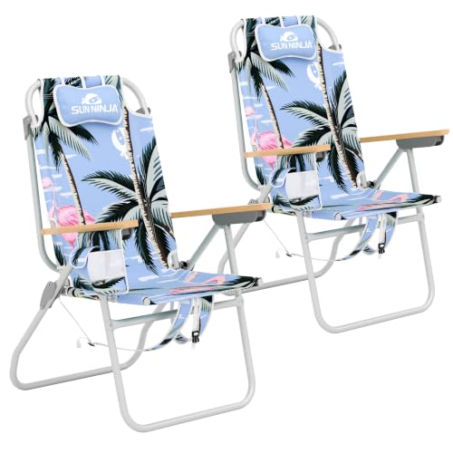 Image of SUN NINJA Folding Beach Chair for Adults with 17 inch seat Height - 2pc