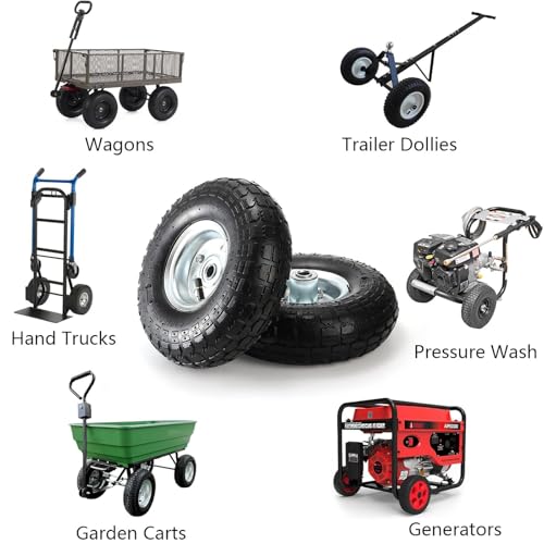 yarlung 2 pack pneumatic air filled tires 10 inch tire wheel for hand truck 410350-434 heavy-duty replacement wheels for garden cart all purpose utility cart 22534offset hub 5834bearings