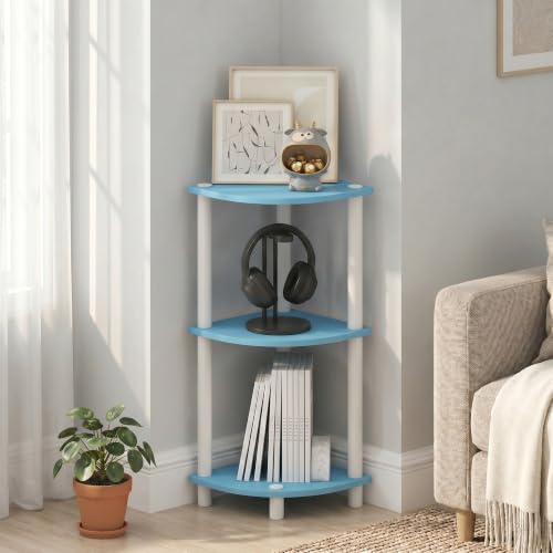 Image of Furinno Turn-N-Tube Toolless Assembly 3-Tier Storage Shelves, Light Blue | Blue Corner Shelf, Open Storage Book Shelf, for Organization and Storage, Living Room, Home Office, Bedroom