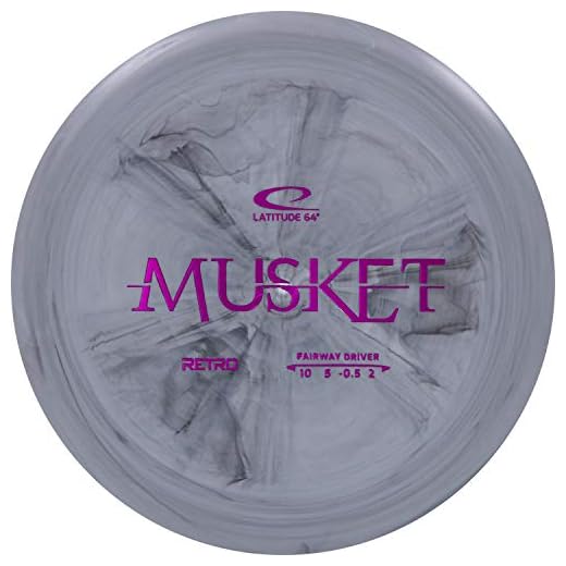 Latitude 64 Retro Musket Fairway Disc Golf Driver | Straight Flying Fairway Disc Golf Driver | Beginner Friendly and Easy to Use | 170g Plus | Stamp Color Will Vary (Gray)