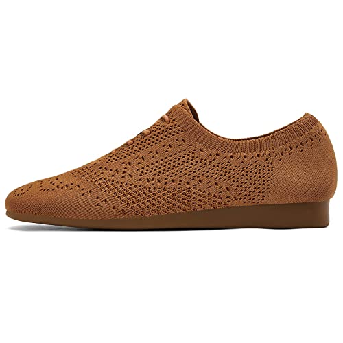 Konhill Women's Lace-Up Oxfords Flats Classic Knit Brogue Dress Walking Shoes Casual Sneakers 9 Us Coffee #TOP1