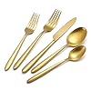 Silverware Set Flatware Set Matte Gold Cutlery Set Brushed Finished Heavy Brass Drip Handle Stainless Steel 20 Pieces Service for 4