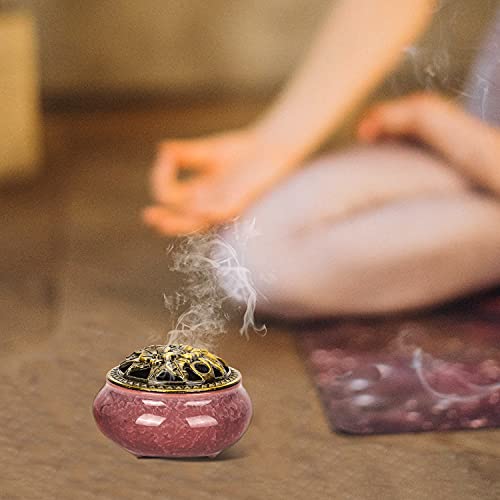 Bivinar Ceramic Incense Burner With Lid, Cone Incense Burner With Brass Incense Sticks Holder For Home Office Outdoor Yoga Aromatherapy Ornament (Pink) #TOP5