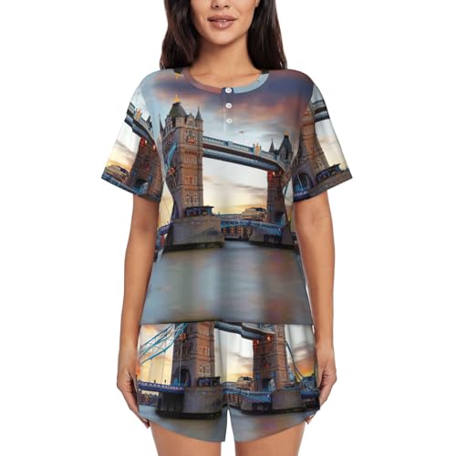 Pyjama femme manches courtes pour soirées cocooning, tenue de nuit ample à motif historique