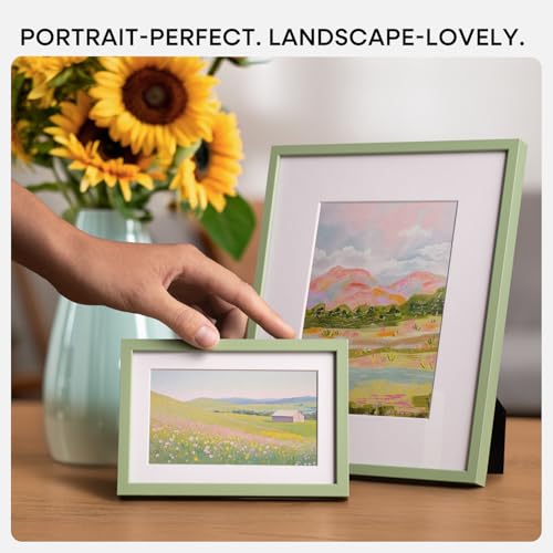 Image of Homeforia 6x6 Green Picture Frame, High-End Metal, 4x4 Mat, Glass | High End Aluminum, Tempered Glass, Acid-Free 4x4 Removable Mat, 6x6 in Edge-to-Edge Display 6x6, Wall Kit, Set Of 1