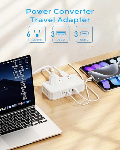 US to Europe Travel Adapter 220V to 110V Voltage Converter with 4.5A 6-Port USB Charging and UK/AU/US/EU Worldwide Plug Adapter2